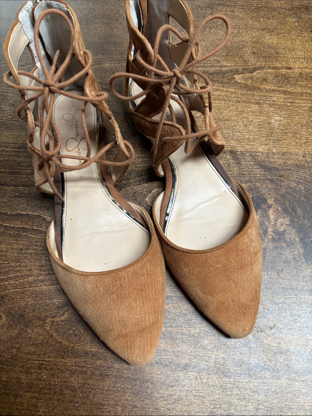 Jessica Simpson Lace-Up Pointed Toe Flats in Brown